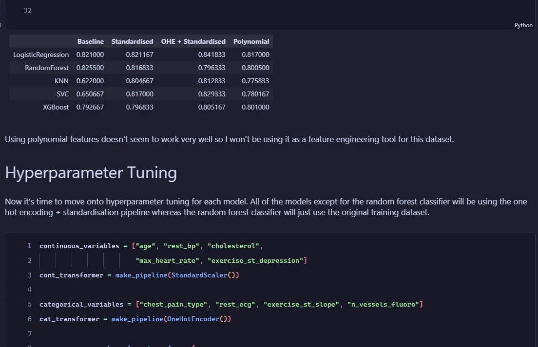 Code with markdown in a notebook