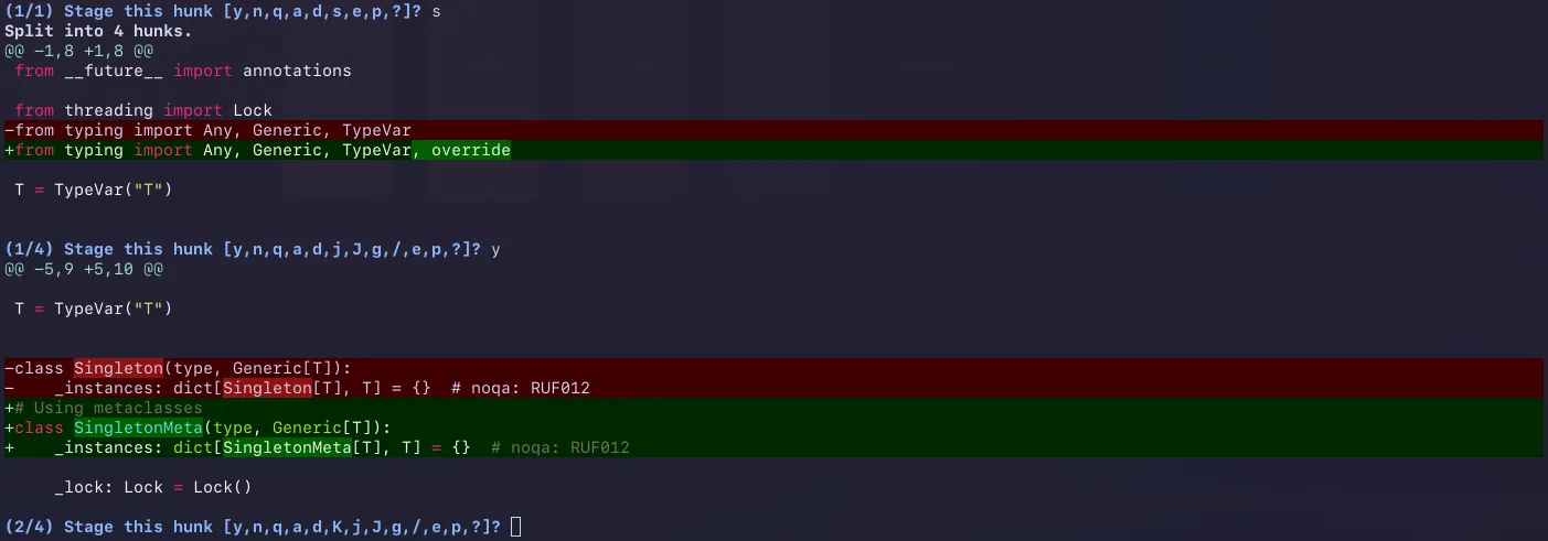 The second hunk showing the renaming of Singleton